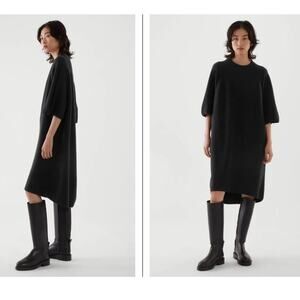 COS Black Oversized Fit Merino Wool T-Shirt Dress XS Lagenlook